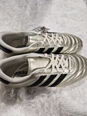 adidas Silver Metallic & Black Soccer Shoes with White Laces